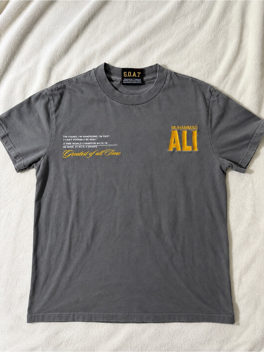 Shoe Palace x Muhammad Ali G.O.A.T. Embroidered Graphic Tee Gray Men’s S